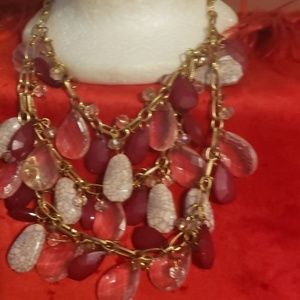 Pink layered necklace and earring set